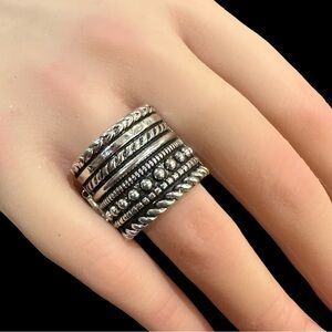 Silver Tone Chunky Stretch Ring Size 8